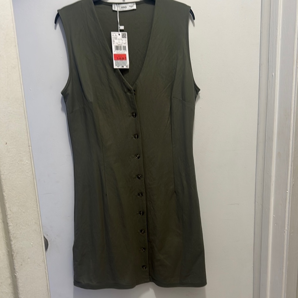 Mango Olive Button-Down Midi Dress